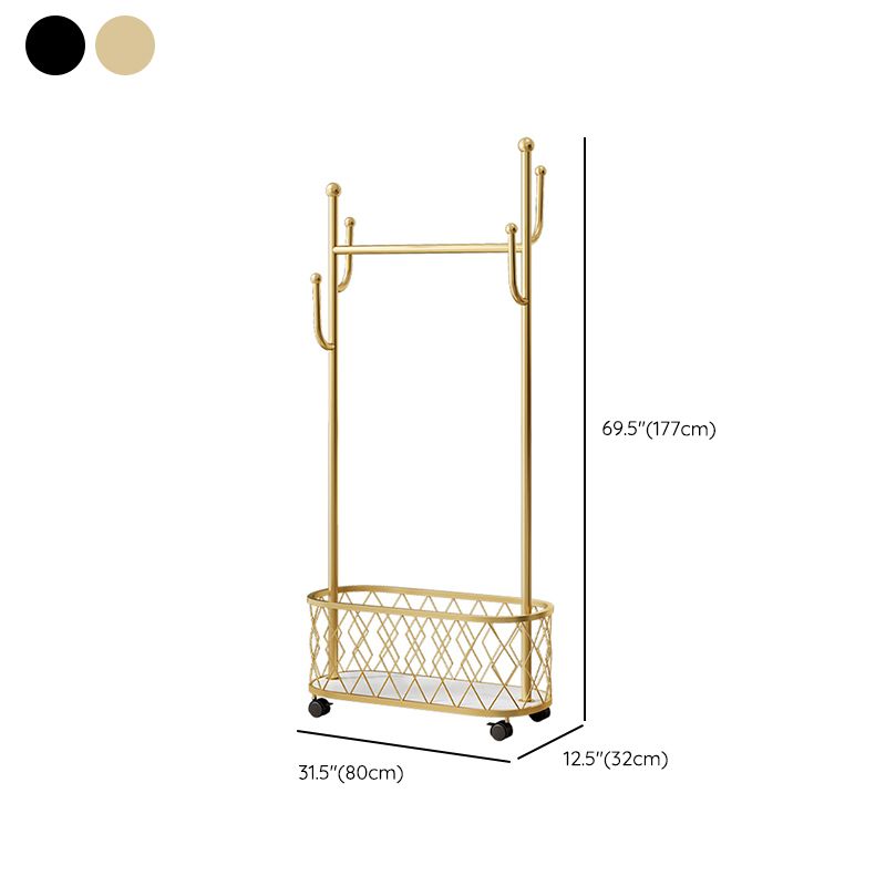 Luxury Style Metallic Coat Hanger Free Standing Coat Rack with Universal Wheel