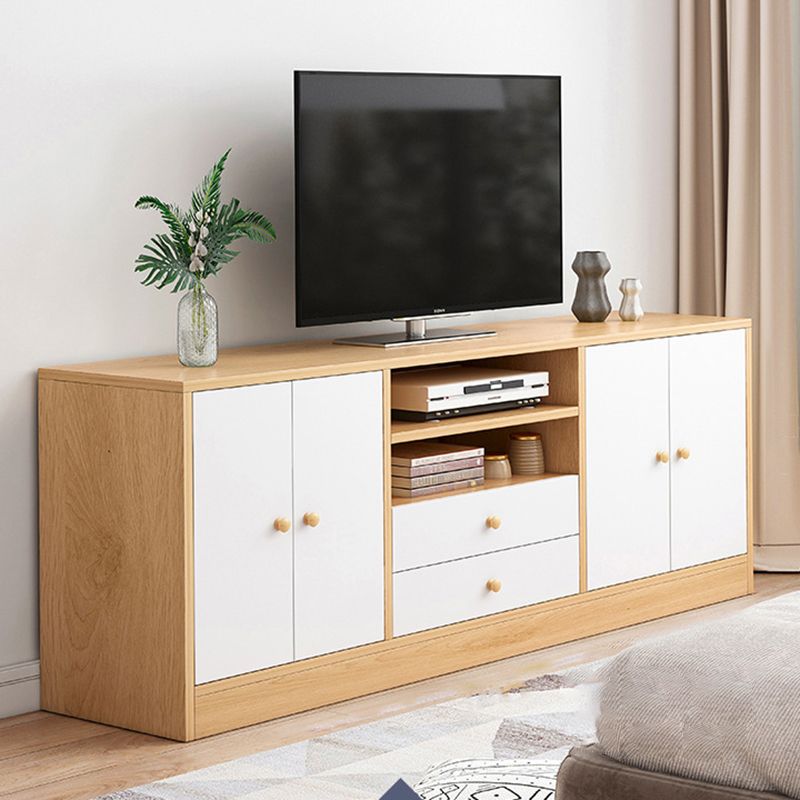 Contemporary TV Stand Engineered Wood Open Storage TV Media Console with Media Shelves