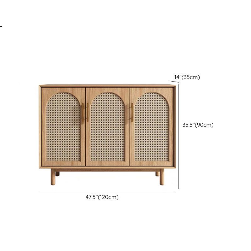 Contemporary Brown Wicker Doors Sideboard Solid Wood Buffet Table with Doors