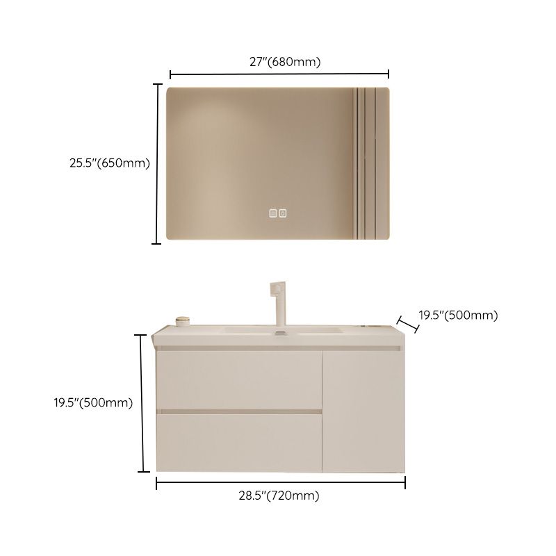 Drawers Vanity Set White Wood Rectangle Single Sink Wall Mount Bath Vanity with Mirror