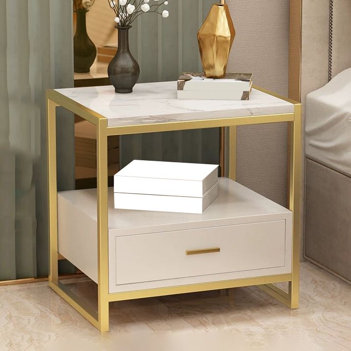 Contemporary Night Table Faux Marble Bed Nightstand for Bedroom