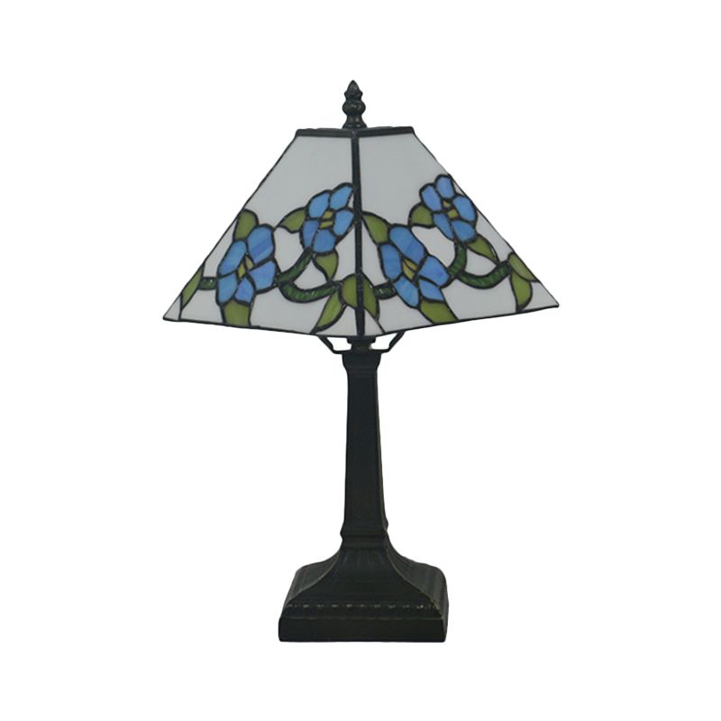 1 lampe de chevet de fleur légère Méditerranée rouge / jaune / bleu table en verre coupé clair pour la chambre