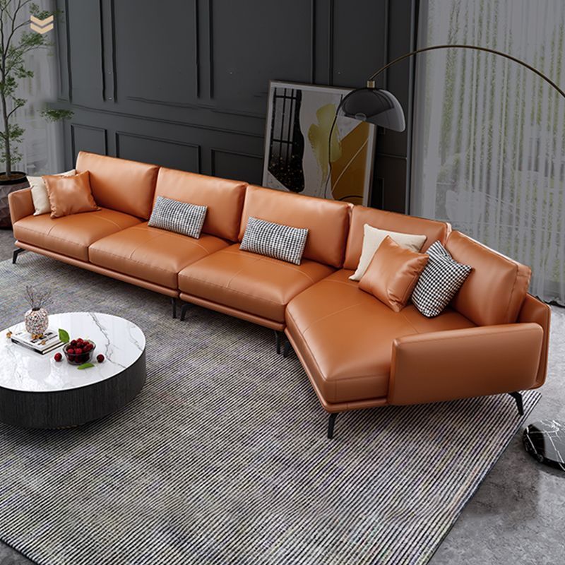 Mid-Century Modern Square Arm Sectional Sofa 34.65"H Cushion Back Sofa, Orange