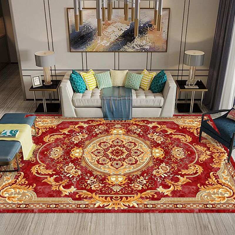 Multi-Colored Flower Print Rug Synthetics Antique Indoor Rug Non-Slip Backing Easy Care Area Carpet for Parlor