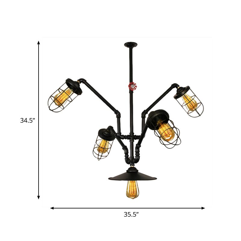 Abstract Pipe Living Room Pendant Vintage Metallic 5-Light Black suspendue Placeur de suspension avec cage métallique