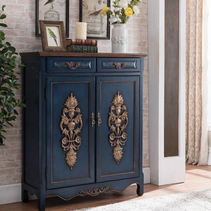 Industrial Accent Cabinet with 2 Doors and 2 Drawers in Solid Wood