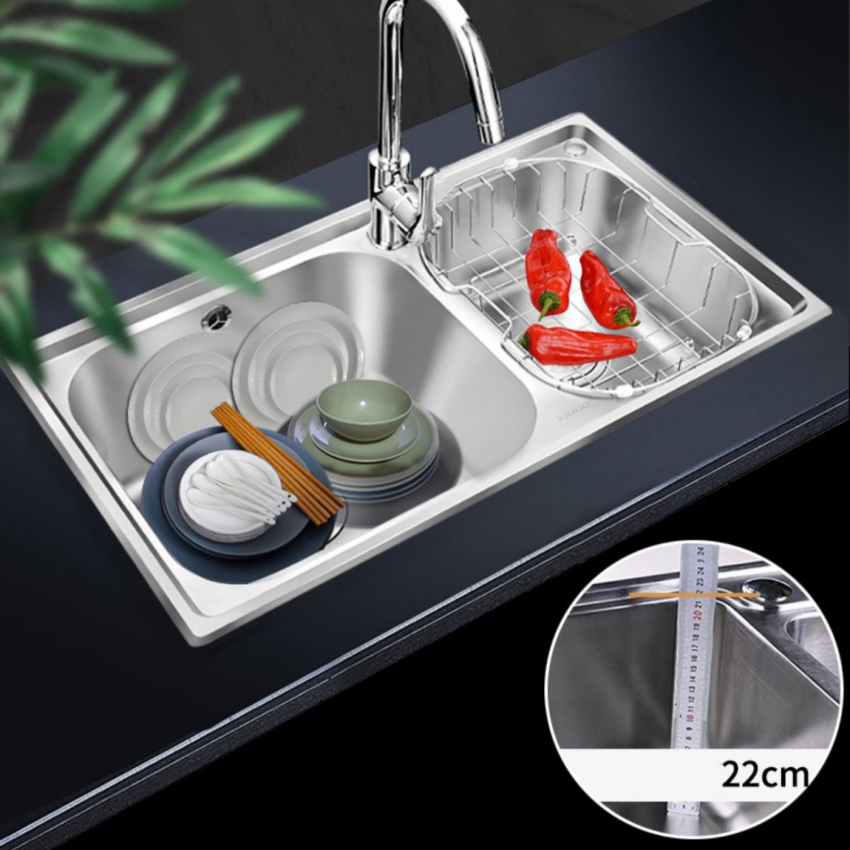 Rectangle 2 Holes Kitchen Sink Stainless Steel Double Basin Sink