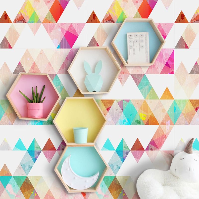 Removable Triangle Pattern Wallpapers PVC Childrens Art Wall Covering for Child Bedroom