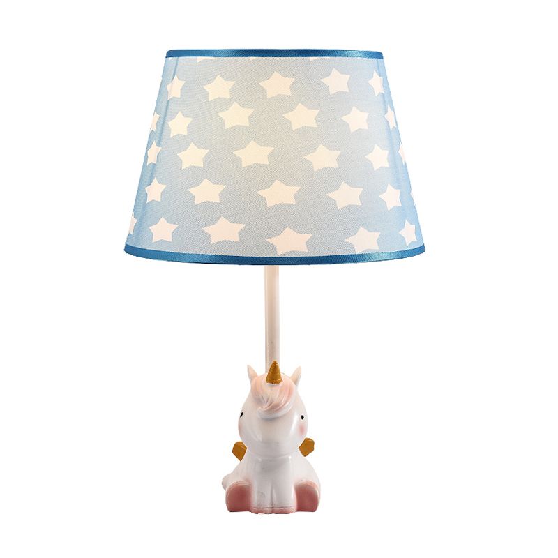 Fabric Cone Reading Lamp Cartoon 1 Light White/Pink/Blue Table Light with Rainbow Unicorn Base