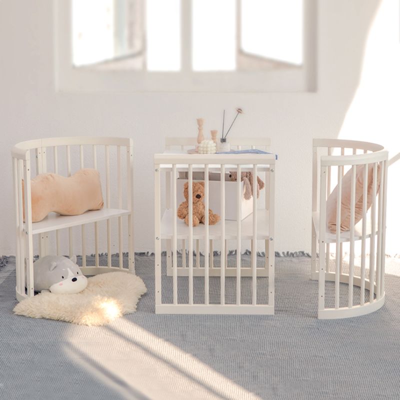 5-in-1 Convertible Crib in White Nordic Baby Crib with Casters & Mattress