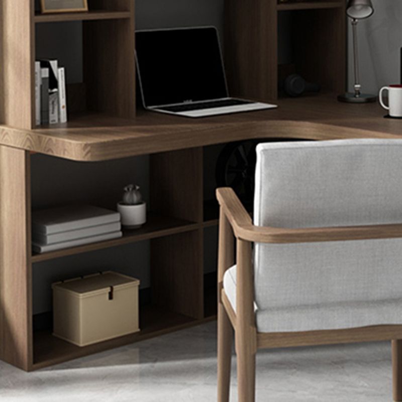 Contemporary Office Desk L-Shape Credenza Desk with Bookcase