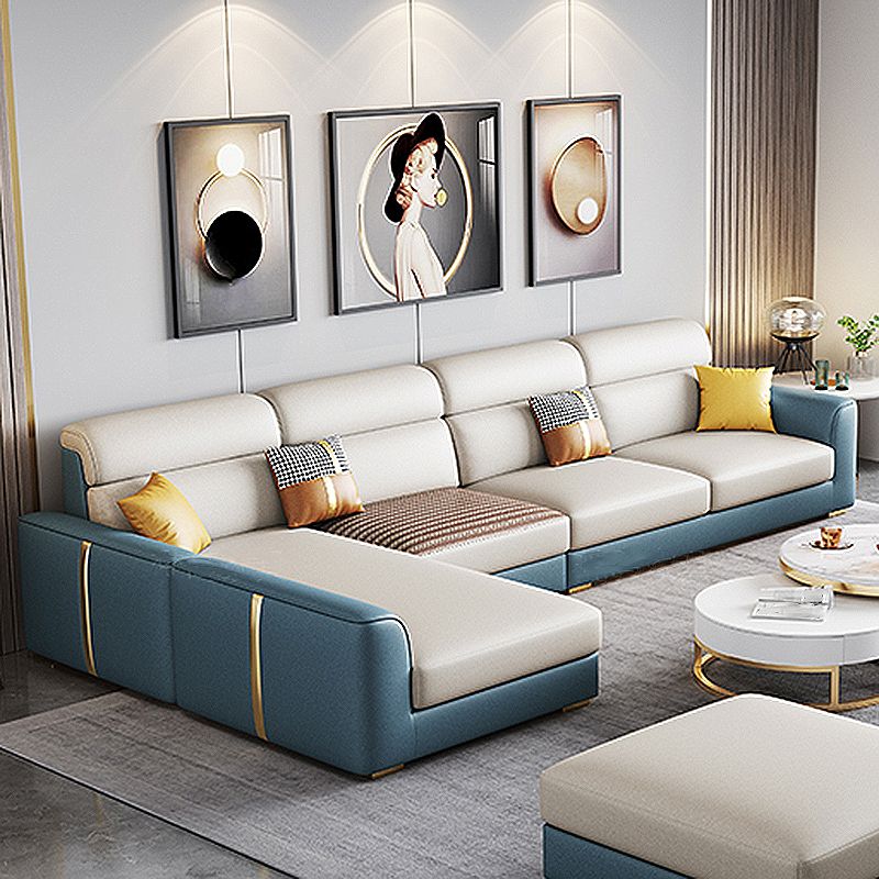 Modern Faux Leather Square Arm Sofa/Sectional for Apartment, Living Room