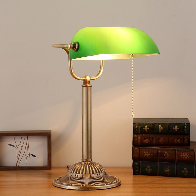 1 ombre de rouleau léger Metal Night Light Country Green Glass Night-tands Lampe avec chaîne de traction pour chambre à coucher