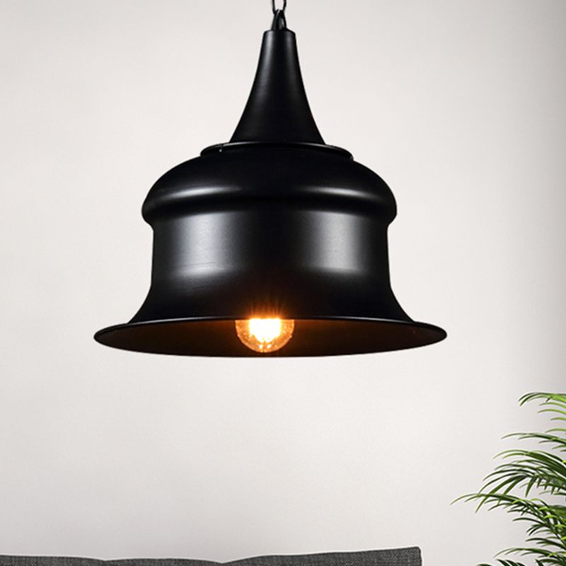 Black / Red / Jaune Single Pendant Light Vintage Metal Bell Forme suspendue Lumière pour le salon