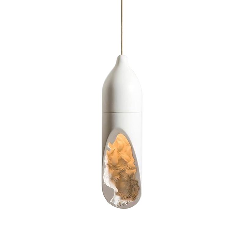 Pill-Shaped Resin Hanging Ceiling Light Farmhouse 1 Light Dining Room Pendant Lamp in White with Hollow-out Design