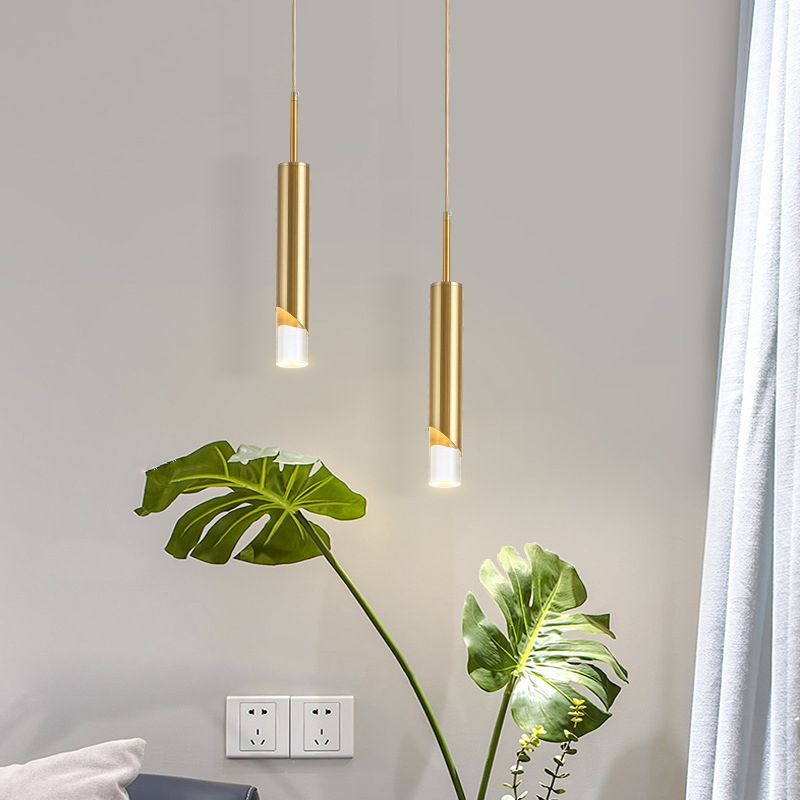 Modern Creative Cylindrical LED Pendant Light Wrought Iron Hanging Lamp with Acrylic Shade