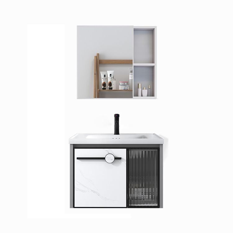 Modern Single Sink Bathroom Vanity White Glass Rectangular Wall Mount Bath Vanity