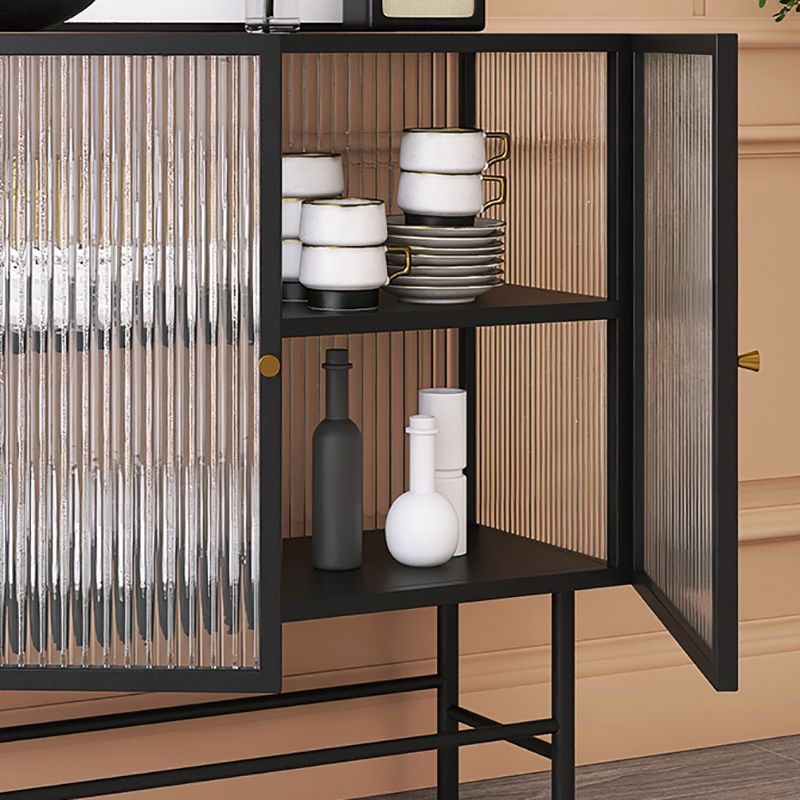 Iron Kitchen Sideboard Cabinet Modern Server Cabinet with Storage and Glass Door