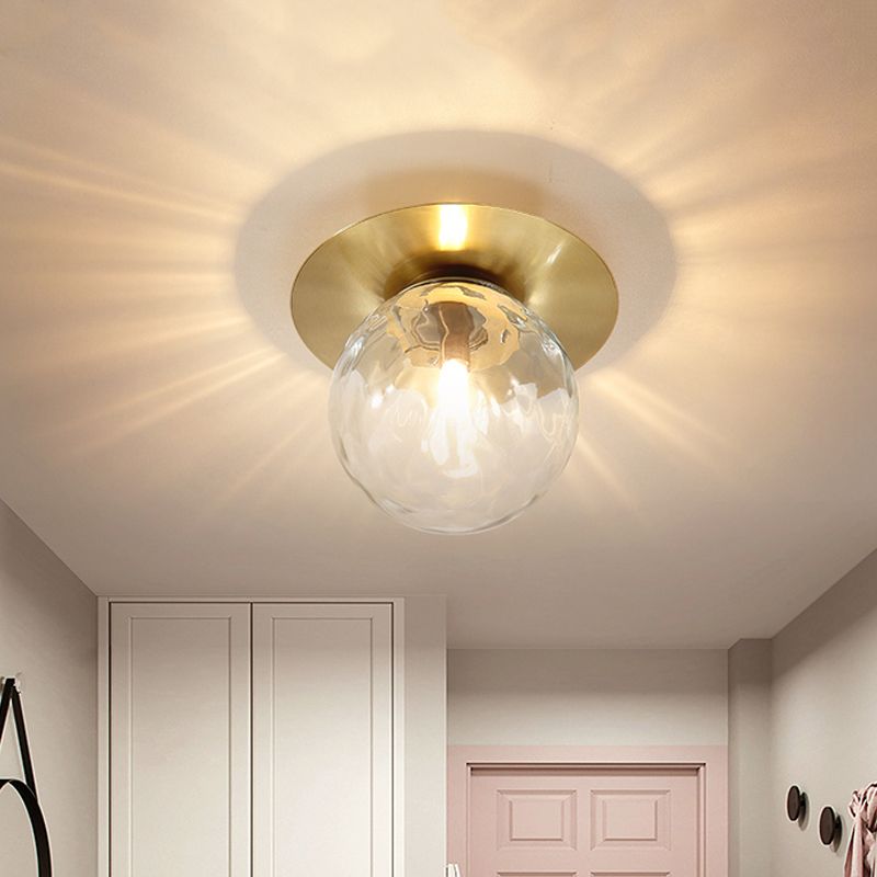 Mini LED Flush Light Simplicity Foyer Ceiling Flush Mount with Ball Clear Glass Shade in Gold