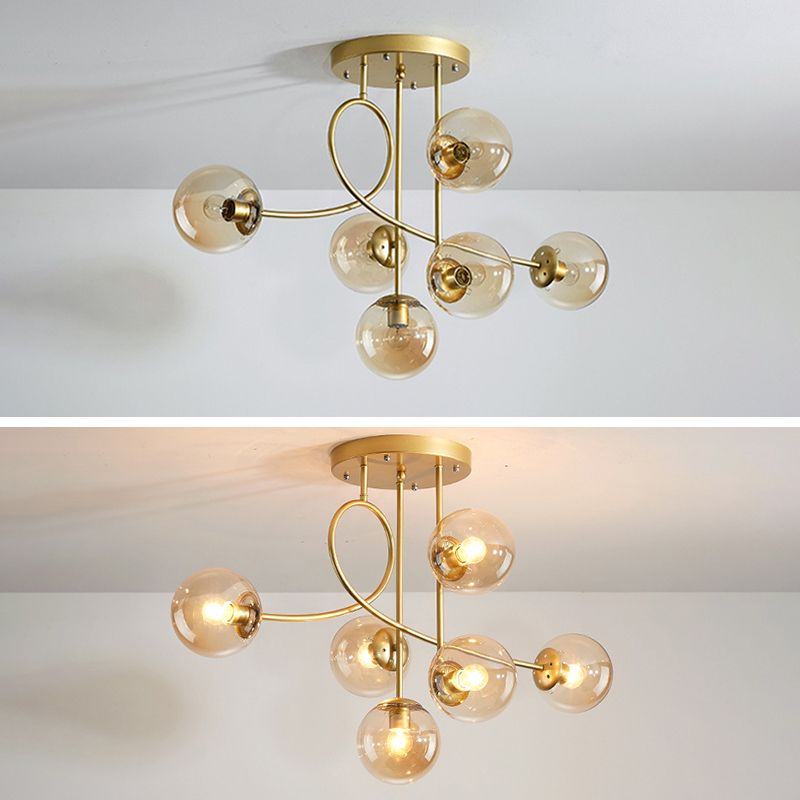 Modern Spherical Ceiling Mount Light Fixture Glass 6 Lights Ceiling Light