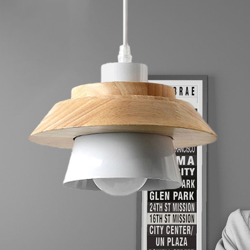 Macaron Style Fungo a sospensione Light Metal Wood 1 Light Appeding Light for Restaurant