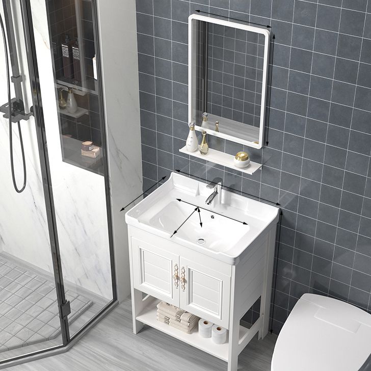 Freestanding Vanity White Shelving Included Rectangular Single Sink Vanity with Mirror