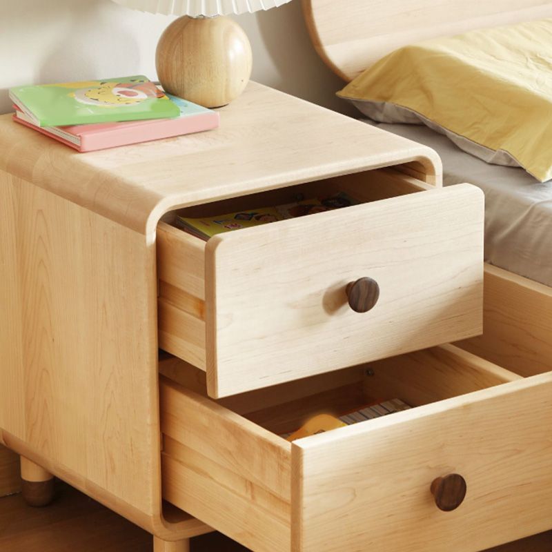 Solid Wood Kids Bedside Table Modern Minimalist End Table for Nursery with Drawers