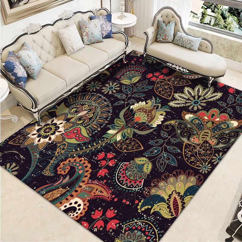 Purple Traditional Rug Polyester Graphic Rug Non-Slip Backing Rug for Living Room