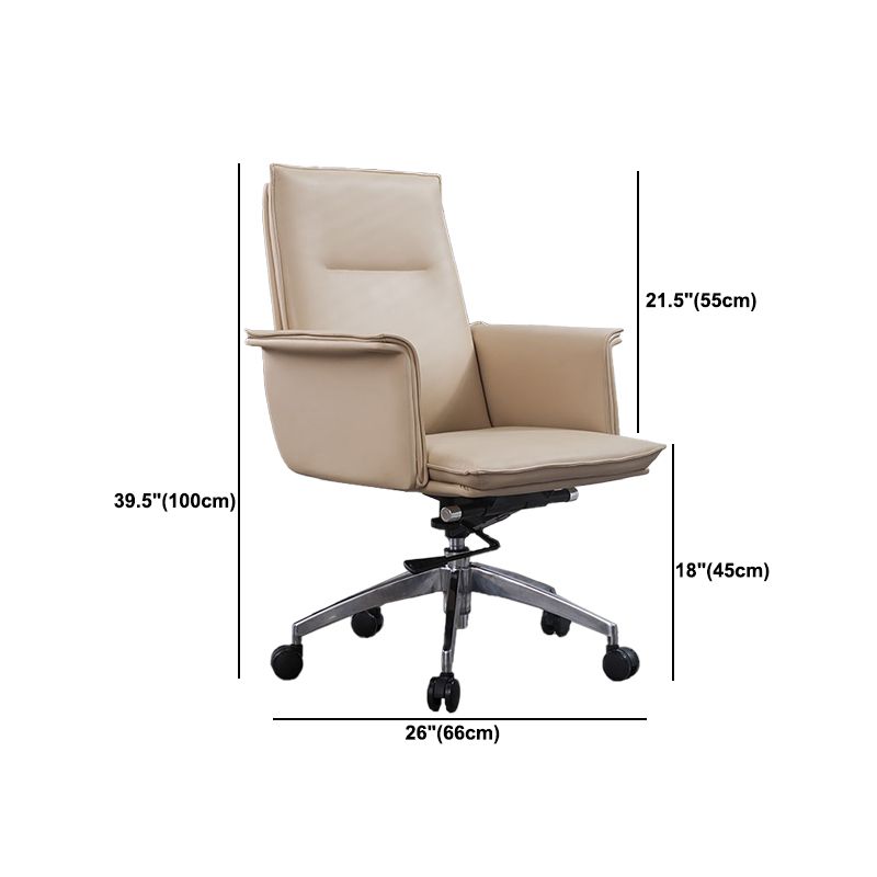 High Back Leather Swivel Office Chair with Chrome Arms Upholstered Task Chair