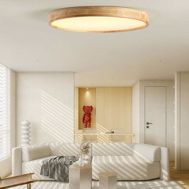 Modern Style Circle Shape Ceiling Lamp Wood 1 Light Ceiling Lighting for Dining Room