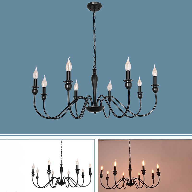 Industrial Antiqued Candlestick Pendant Light Black Metal Chandelier Lighting for Living Room