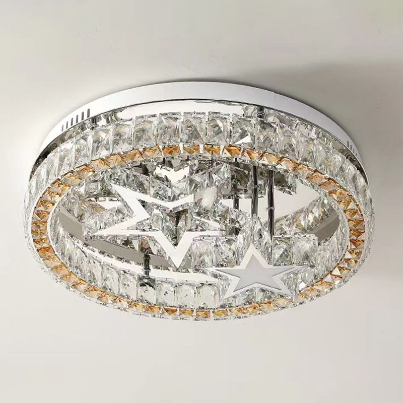 Ringed Shape Semi Flush Mount Modern Style Crystal 3 Lights Flush Ceiling Light in White