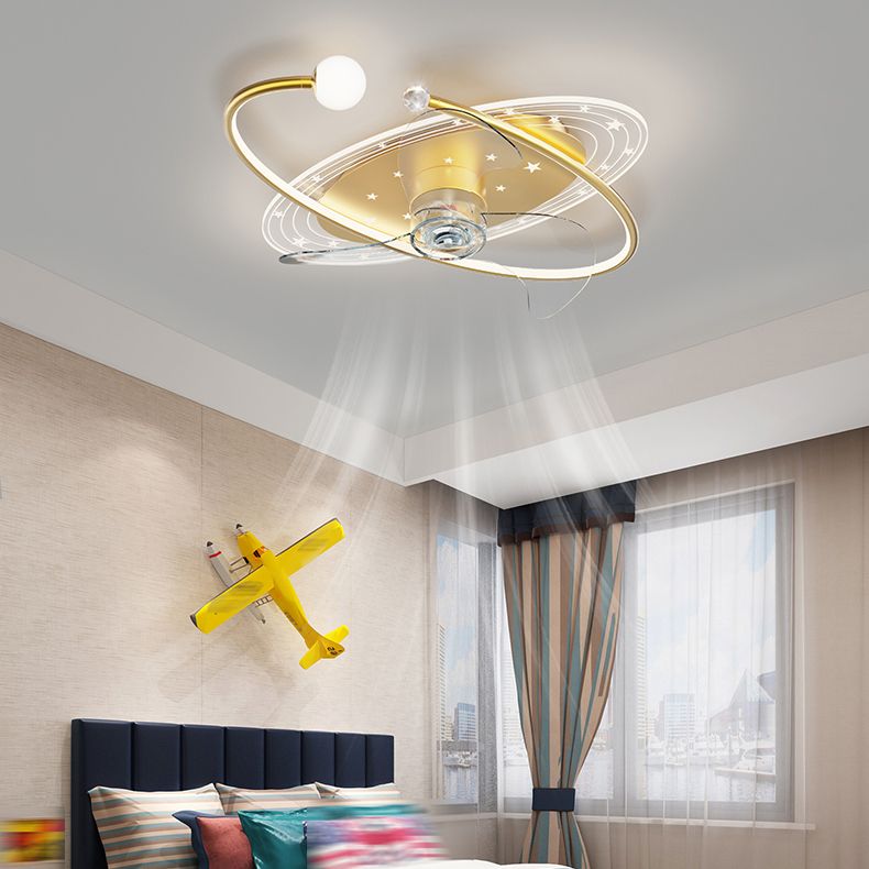 Cartoon Style Ceiling Fan Lamp Ellipse Shape Ceiling Fan Light for Bedroom