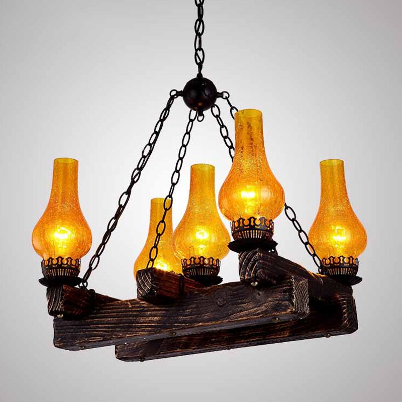 Vase Amber Craykle Glass Chandelier Antea 5 luces Restaurante Restaurante Lighting Lights en madera oscura