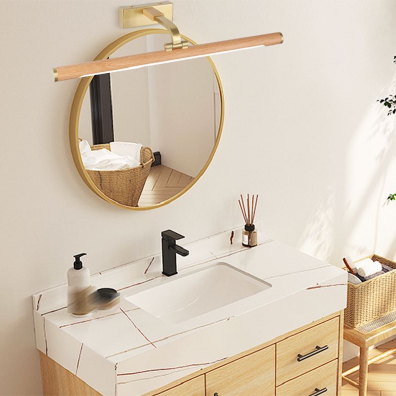 Wood Color Mirror Front Light Modern LED Vanity Light with Acrylic Shade for Bathroom