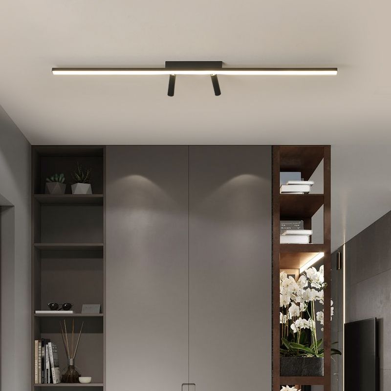 Modern Metal Flush Mount Linear Shape Flush Ceiling Lights with Acrylic Shade in Black