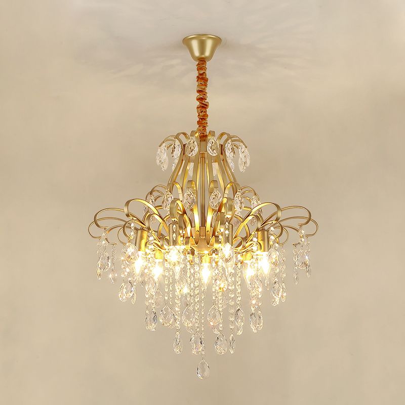 3/6 têtes Crystal Chandelier Lighting Moderniste Style Plafond Pendant Light en noir / or pour la chambre