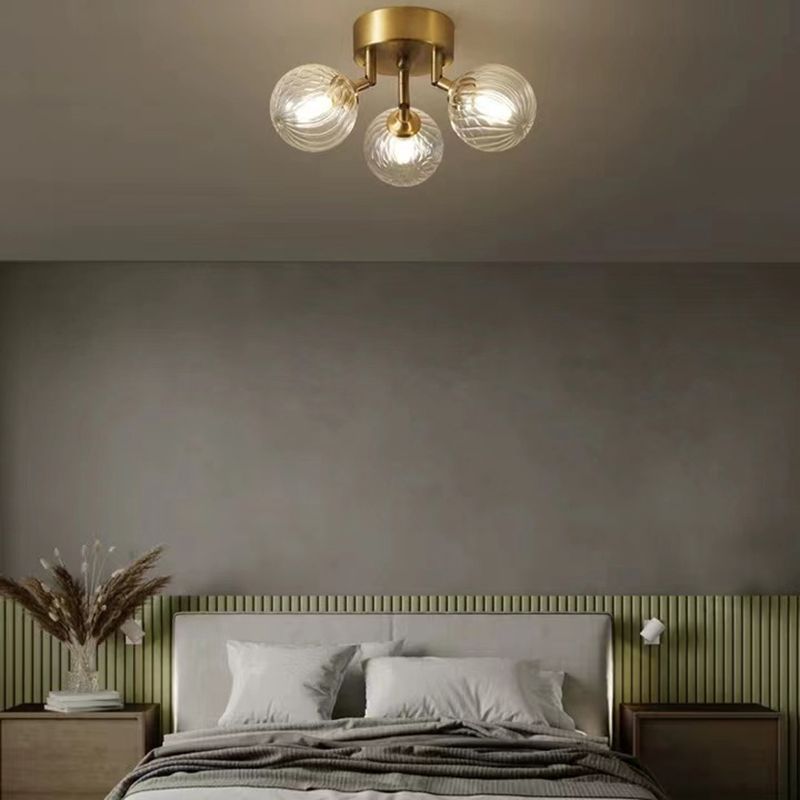 Nordic Style Golden Ceiling Lamp Ball Shape Ceiling Light with Glass Shade for Bedroom