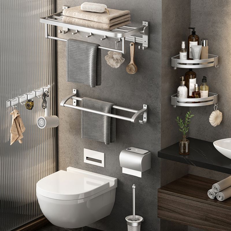 Contemporary Silver Metal Bath Hardware Set with Triangle Bath Shelf