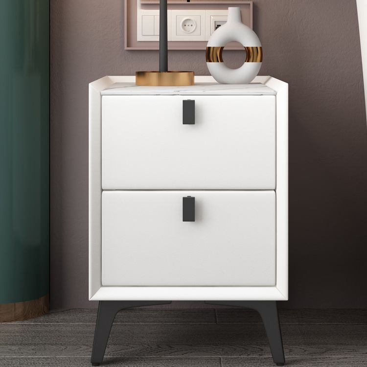 Modern 20 Inch Tall Nightstand 2-Drawer Storage Stone Top Imitation Wood Night Table