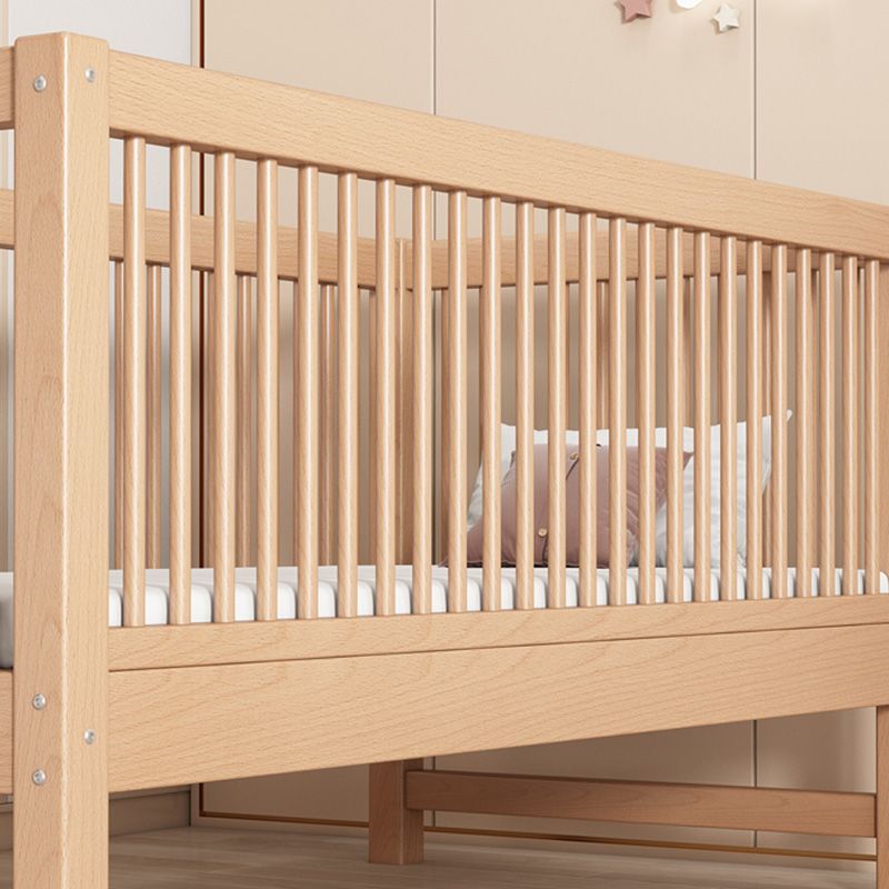 Farmhouse Style Beech Crib Solid Wood Nursery Crib with Guardrails