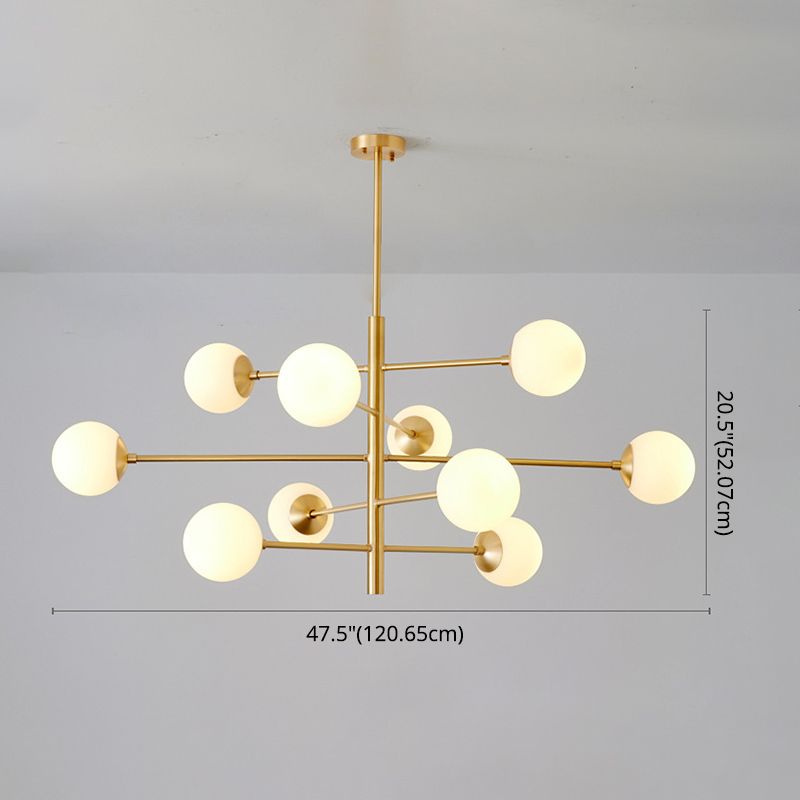 Lustre suspendu post-moderne Light Satin Opal Verre Plafond Chandelier en or pour le salon