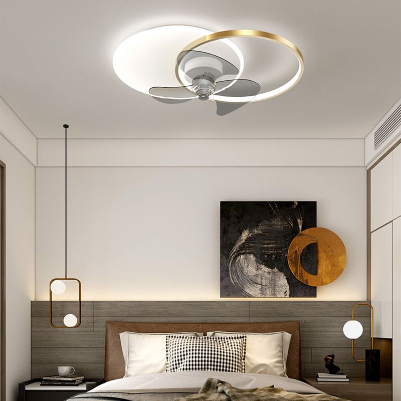 Dual Circle Fan Light Fixture Minimalist Metal Bedroom LED Semi Flush Ceiling Light