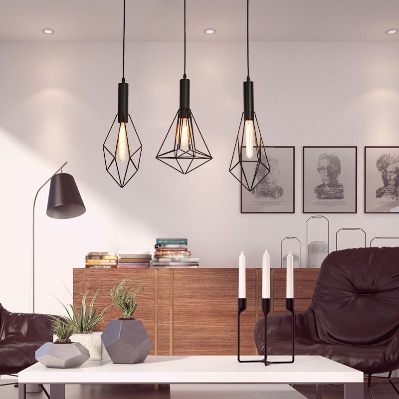 Industrial Style Geometric Hanging Light Kit Metal Hanging Pendant Light in Black