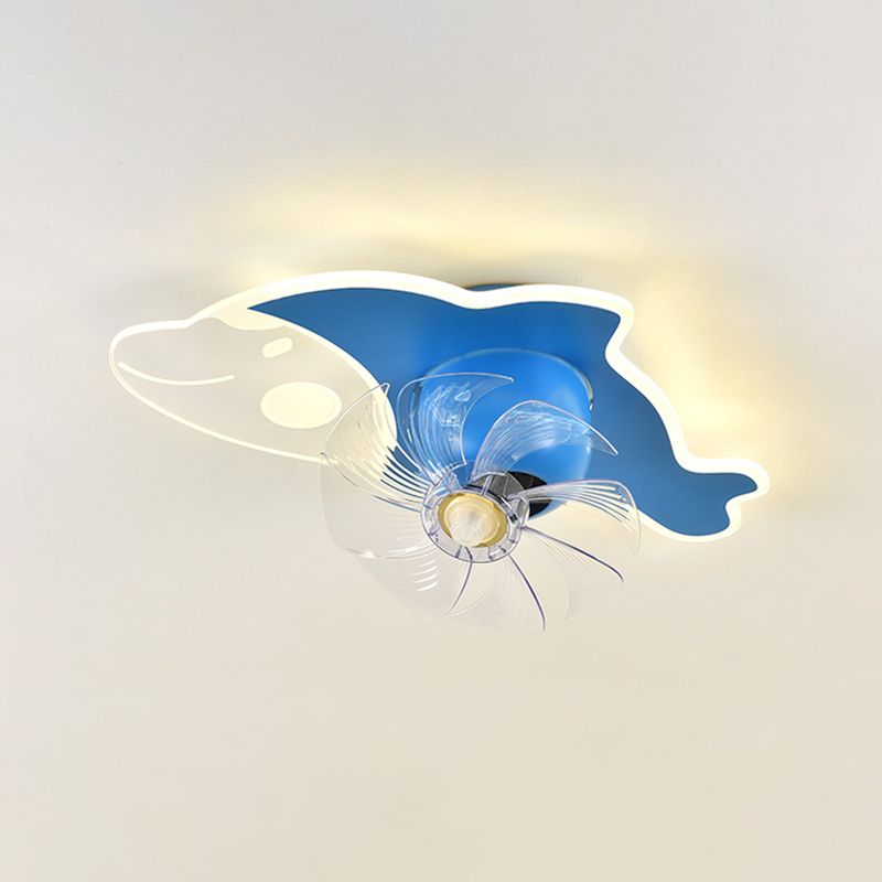 Cartoon LED Ceiling Fan Lamp 360-Degree Rotatable Kids Bedroom Semi Flush Mount Light