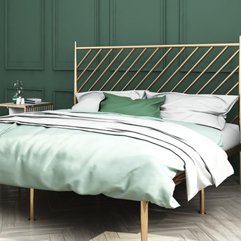 Glam Iron Base Bed with Rectangle Headboard and Metal Legs Open-Frame Bed