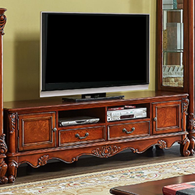 Brown Wooden TV Cabinet Traditional Style Home Living Room TV Stand Console with Drawers