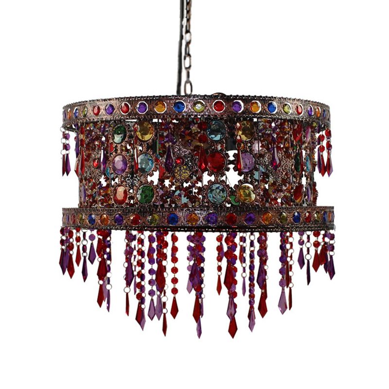 Tambour salon plafond lustre bohemian métal 3 lumières kit de lampe suspendue en bronze avec accent en cristal
