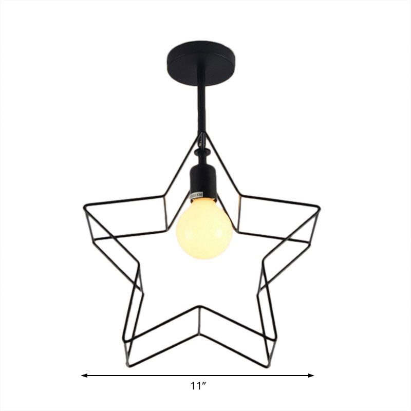 Negro 1 Bulbo Semi Flush Mounting Loft Lámpara de techo de alambre de alambre de metal elegante con sombra de estrellas para dormitorio