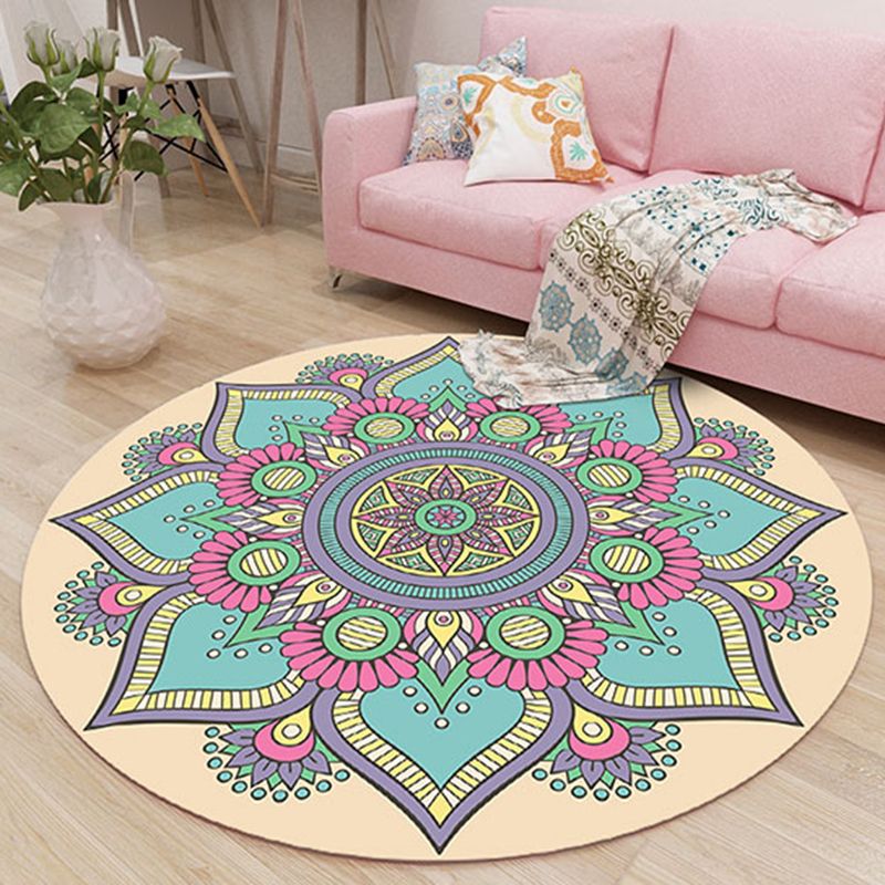 Stylish Tribal Pattern Rug Pink Bohemian Area Carpet Polyester Easy Care Area Rug for Living Room